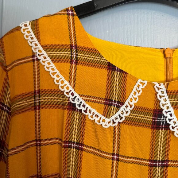 NWT Voodoo Vixen Harley Dress Size XL Yellow Plaid Embroidered Cottagecore FLAW - Picture 8 of 16